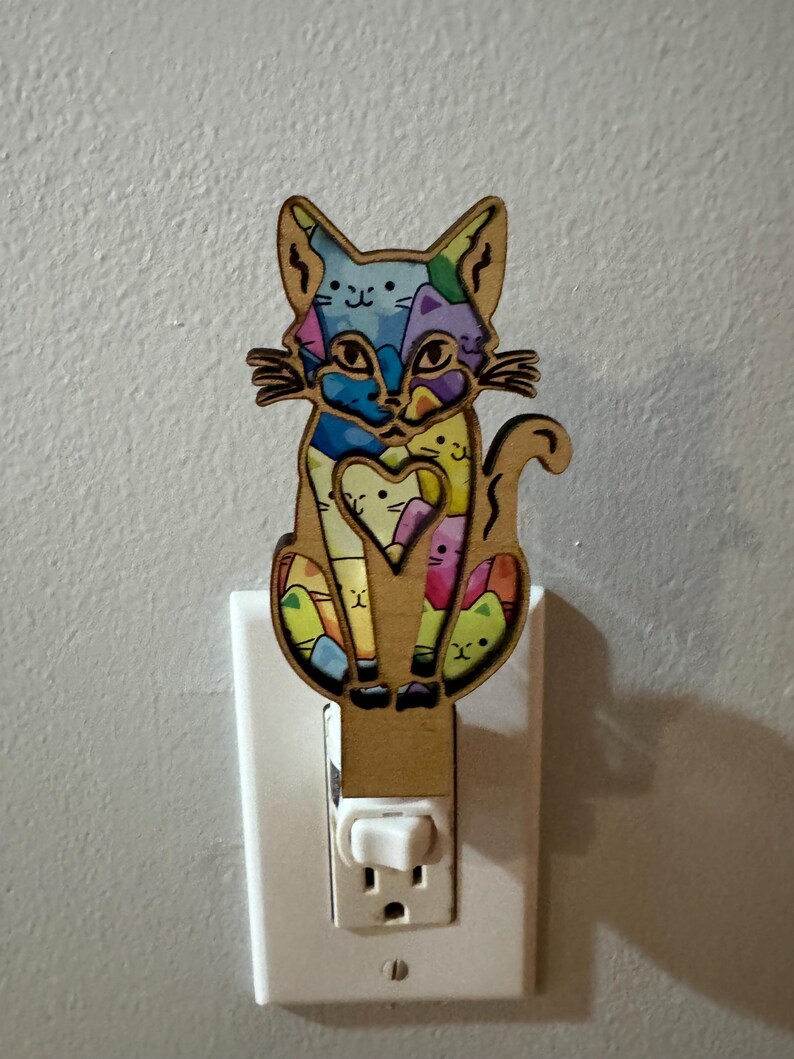 Cat night light, cat lady gifts, night light cat, nightlight gifts for cat lovers, cat mom gift night light, night light wooden, cat decor image 7