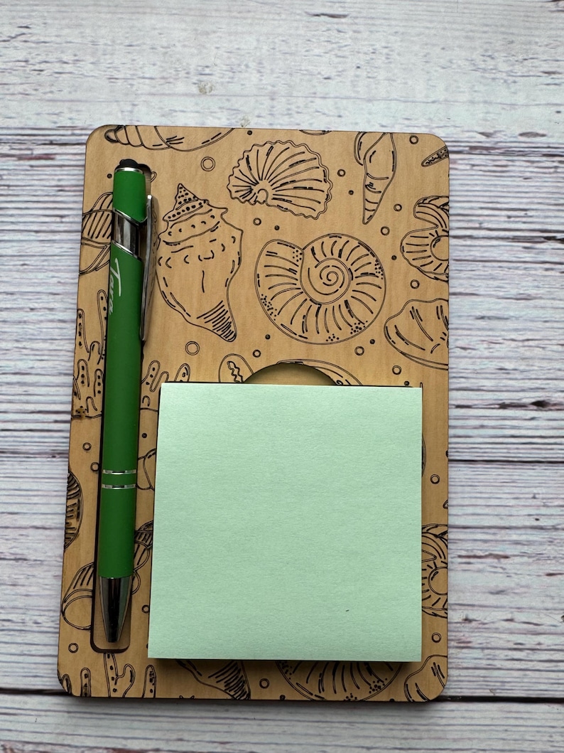 Personalized Sticky Note Holder With Pen, Laser Engraved Wood Desk ...