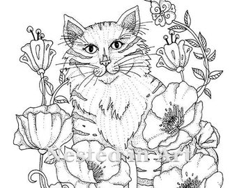 Punch Needle Pattern - Coloring Book page - Kitty Cat