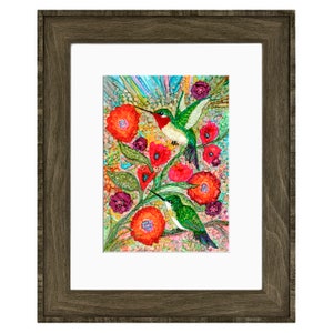 Alcohol Ink Illustration/Painting. High-quality Print from Original Hummingbirds and Flowers. Wall Decor. image 2