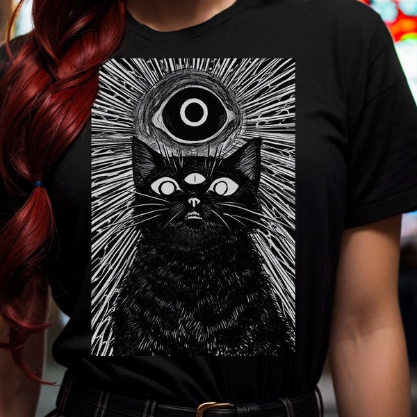 Weirdcore Cat T-Shirt | Grunge | Vaporwave Aesthetic | Trippy Alt Clothing | Harajaku Horror Punk | Rave Gear | 90s | Psychedelic | Spooky