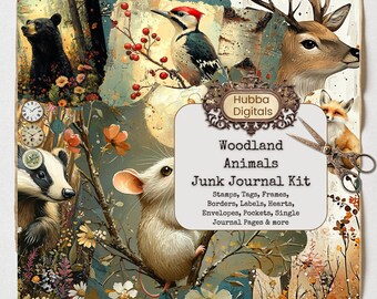 Woodland Animals  junk journal Kit, Printable Bookmarks, BuJo Digital Download, PNG bookmark sublimation, Cute bookmark set, Fussy Cuts Gift
