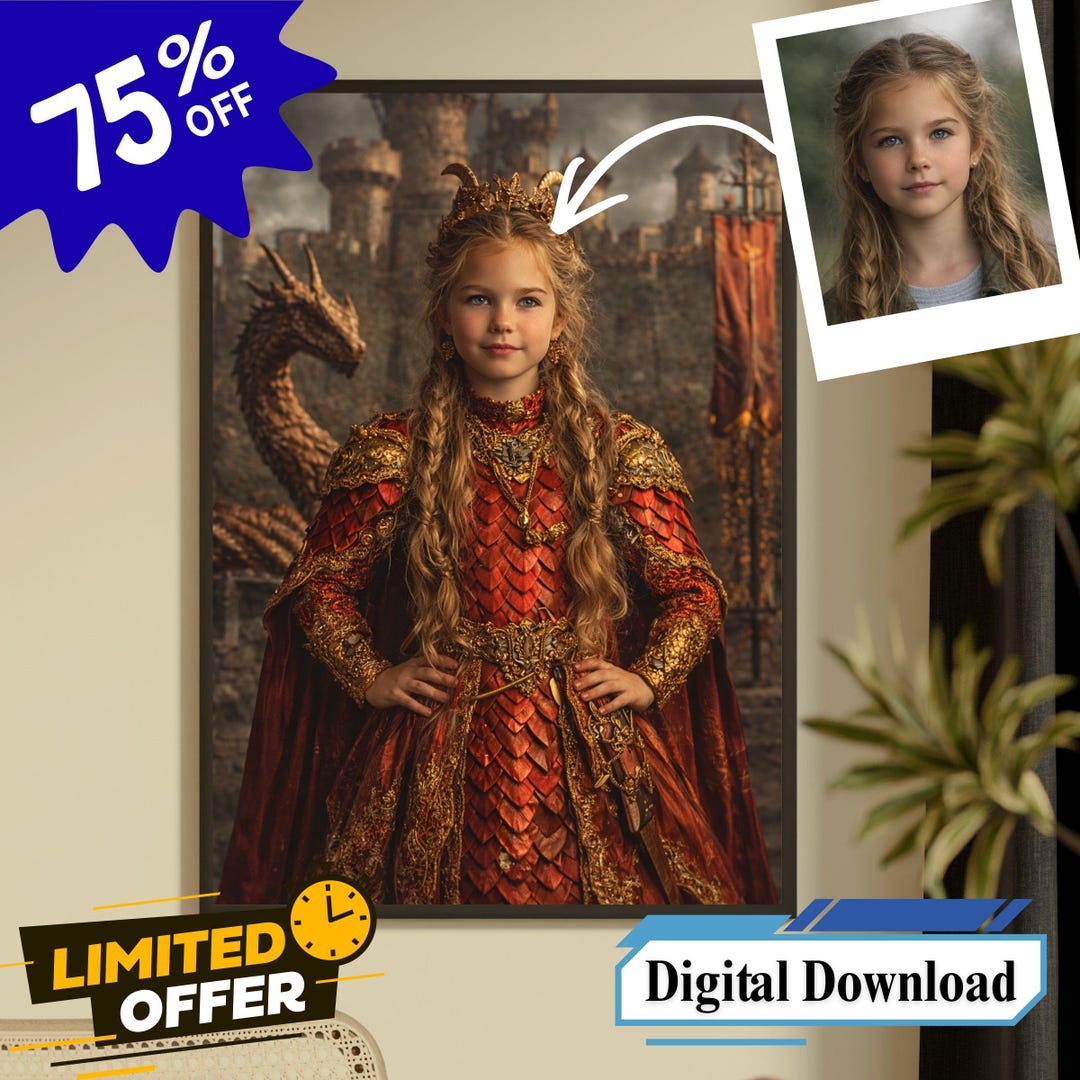 Custom Dragon Princess Portrait Child Medieval Castle Wall Art Fantasy ...