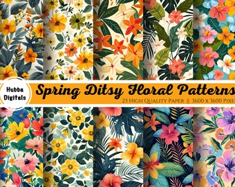 Spring Ditsy Floral Patterns, 23 Seamless Preppy Floral Patterns, Bright Spring Ditsy Blooms Pattern Pack, Pastel Preppy Floral Backgrounds