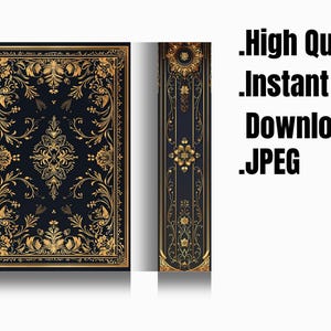 Printable gilded book covers, black leather book covers, 15 vintage book covers, letter-sized, printable, old decorative junk gold, DOWNLOAD