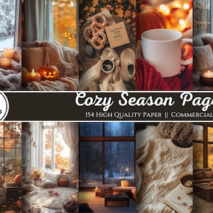Cozy Season pages for scrapbook and junk journal, seasonal, winter, cozy cottage, Christmas, Autumn festive, digital paper, printable images