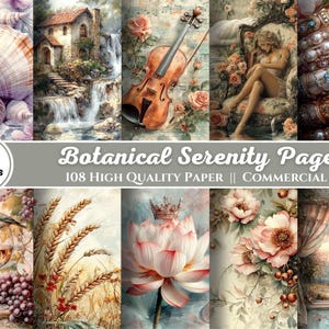 Páginas Botanical Serenity, papel para diarios y álbumes de recortes, papel digital, papel para decoupage, vintage, antiguo, efímero, imágenes de collage