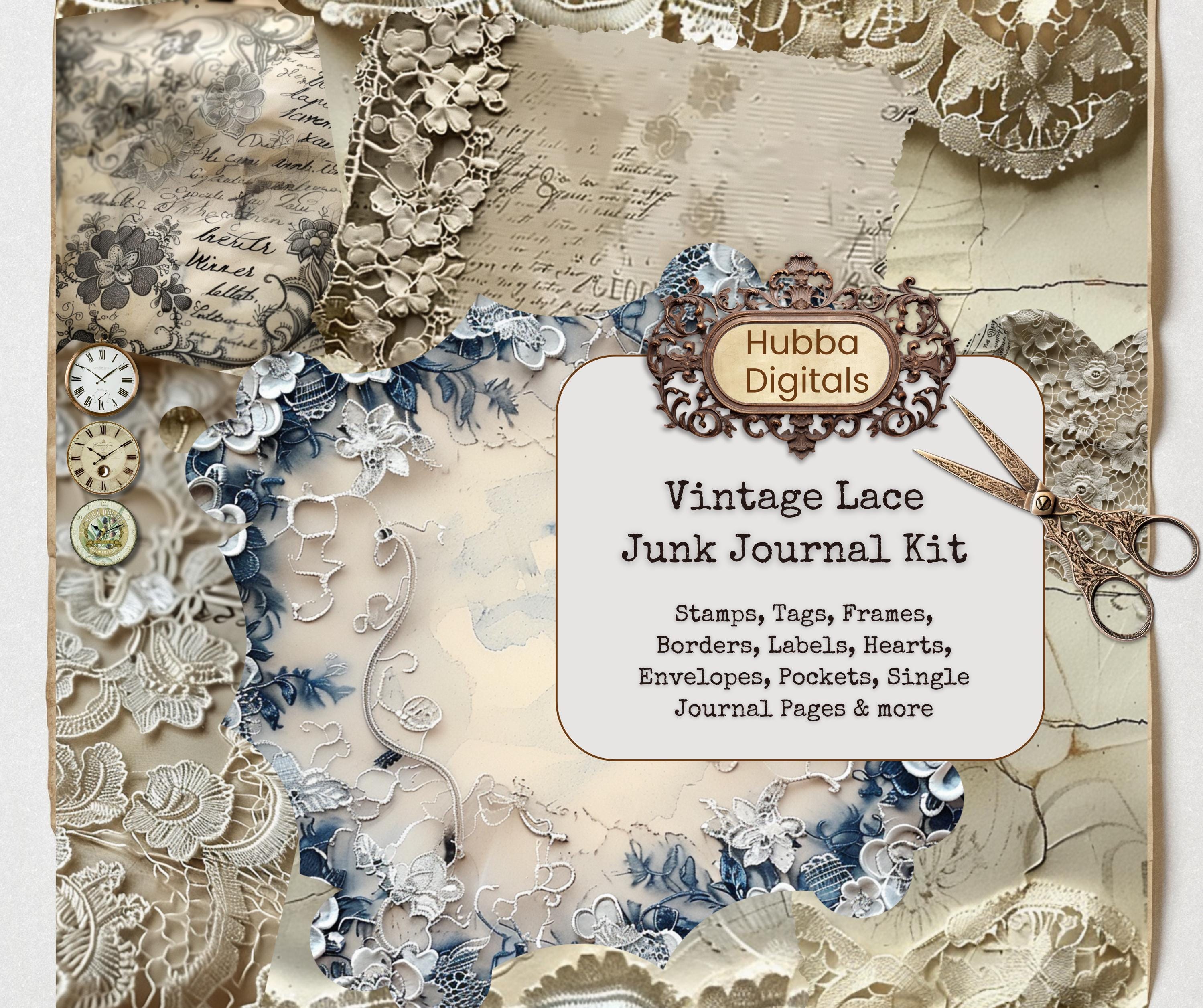 Vintage Lace Junk Journal Kit, Digital Grunge Scrapbook Paper ...