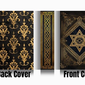 Printable gilded book covers, black leather book covers, 15 vintage book covers, letter-sized, printable, old decorative junk gold, DOWNLOAD
