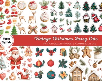 Tagli vintage natalizi, effimeri natalizi, digitale, stampabile, diario digitale, forniture per diari spazzatura, scrapbooking, Natale