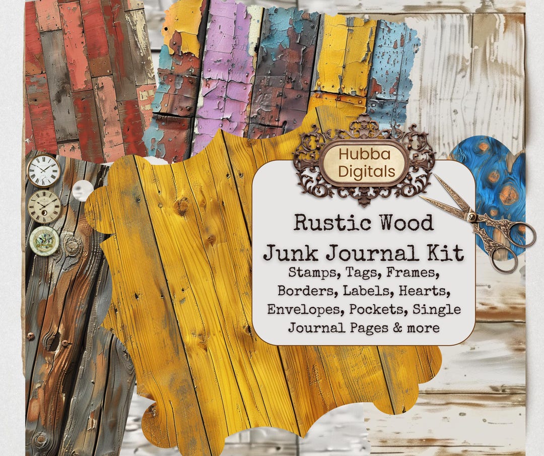 Junk Journal Pages, Rustic Style Kit, Digital Paper, Scrapbook Supplies ...