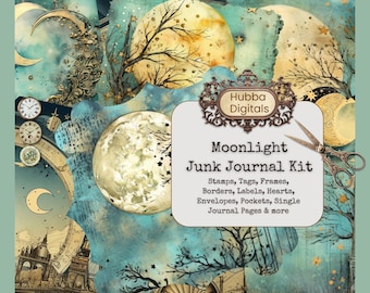 Mondlicht Junk Journal Kit, Digital Printable Kit, Mond und Sonne himmlisch druckbare Collage Sheet, Junk Journal Papier Hochwertiges Scrapbook