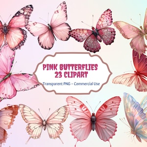 Aquarell Schmetterlinge Clipart, rosa Schmetterlinge, rosa-rote Schmetterlinge, rosa-lila Schmetterlinge, rosa-gelbe Schmetterlinge, 23 transparente PNG