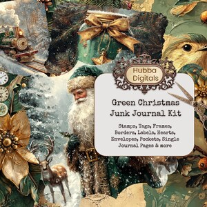 Kit di diario di Natale con acquerello verde Forniture per album di ritagli di Natale vintage Sfondi di Natale shabby chic Immagini di Natale
