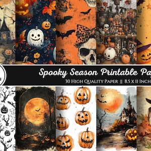 Spooky Season Printable Papers, 30 Junk Journal Kit, Pages, Scrapbooking, Card Making, Halloween Printables, DIY Crafts, Digital Download