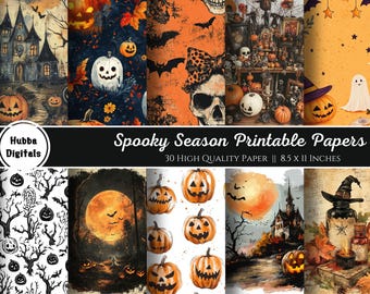 Spooky Season Printable Papers, 30 Junk Journal Kit, Pages, Scrapbooking, Card Making, Halloween Printables, DIY Crafts, Digital Download
