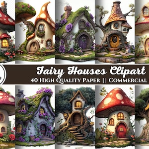 Clipart maisons de fées, graphismes clipart fantaisie fée pour art altéré ou journaux indésirables téléchargement immédiat usage commercial