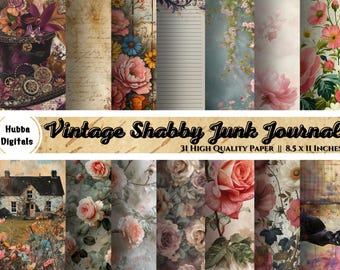 Junk Journal, Shabby, Vintage, Snippet, Kit, Roll, Fussy Cuts, Flowers, BuJo, Cricut, Planner, Printable, Digital Download, Commercial Use