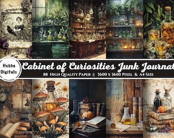 Cabinet of Curiosities Printable Ephemera, 88 Victorian Science Junk Journal, Field Notebook Pockets, Botanical Scrapbook Paper Butterfly