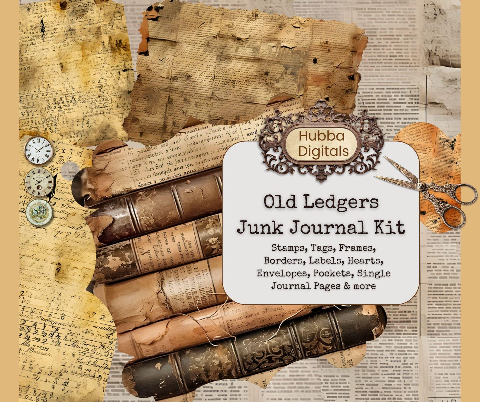 Vintage Ledger Pages Junk Journal Kit, Printable Antique Junk Journal ...