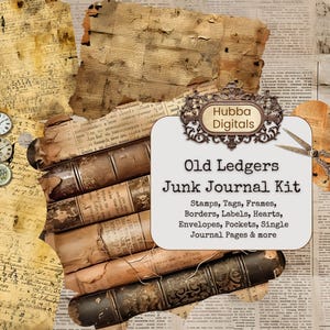 Kit de diario basura con páginas de libro de contabilidad antiguas, papel de diario basura antiguo imprimible, hoja de collage, diario antiguo, material efímero, álbum de recortes escrito a mano