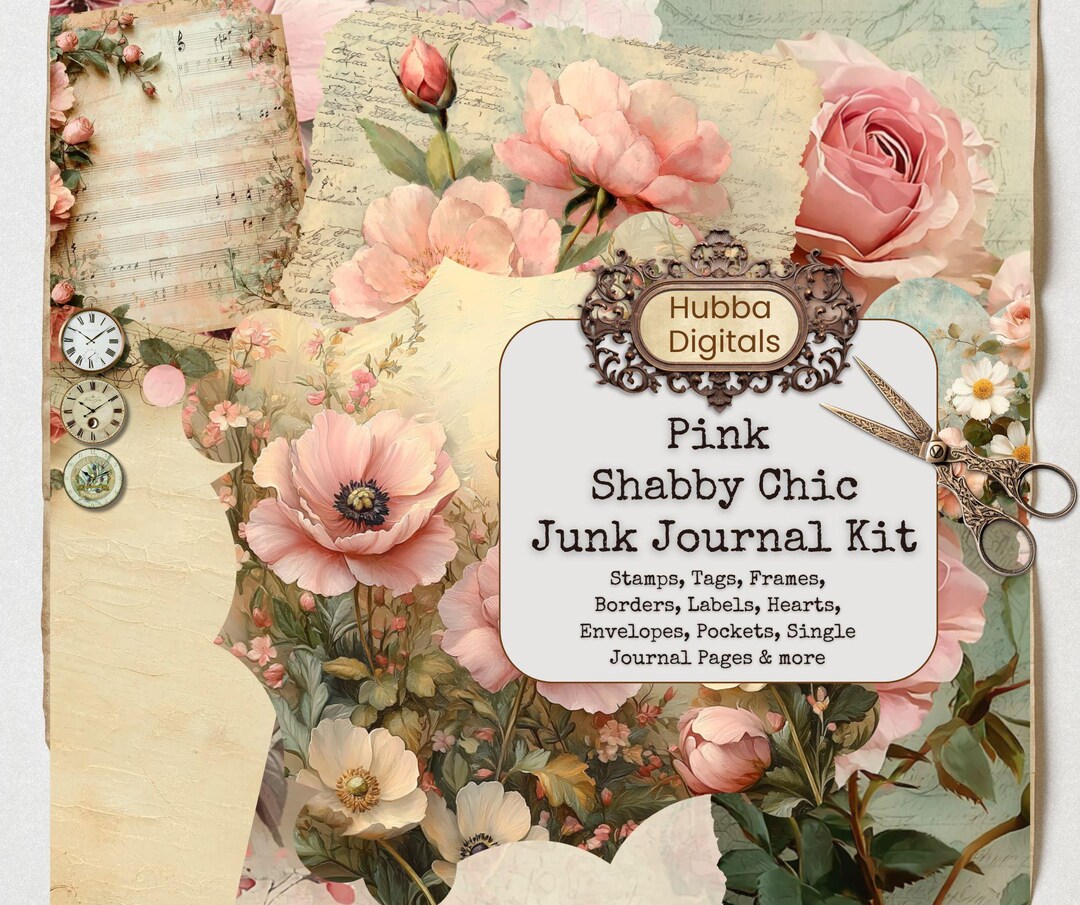 Pink Shabby Chic Junk Journal Kit, Vintage Shabby Chic Ephemera Collage ...