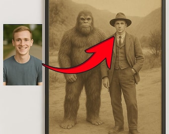 Custom Sasquatch Portrait | Vintage Style Bigfoot Art Print | sasquatch print | bigfoot lover | vintage photos | mystery wall art | 19th