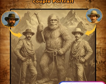 Retrato personalizado de pareja Bigfoot / Retrato de Bigfoot / Retrato personalizado de Sasquatch / Retrato de Sasquatch para amantes de Bigfoot