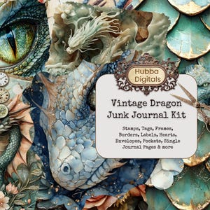 Vintage Dragon Junk Journal Kit, Dragon Queen Journal Kit, Dragon Scales Background, Dragon Eggs Scrapbook Paper, Floral Fantasy Craft Paper