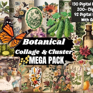 MEGAPACK, kit numérique de grappe de collage botanique, kit numérique botanique, éphémères botaniques, étiquettes botaniques, téléchargement imprimable botanique