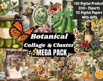 MEGAPACK, Botanical Collage Cluster Digital Kit, Botanical Digital Kit, Botanical Ephemera, Botanical Labels, Botanical Printable Download