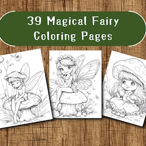 39 pagine da colorare di fate incantate, libro da colorare per adulti e bambini, scala di grigi, fogli da colorare, download immediato, file PDF stampabile