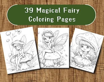 39 Enchanted Fairy Coloring Pages, Adult And Kids Coloring Book, Greyscale, Coloring Sheets, Instant Download, Printable PDF File