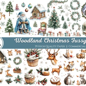 Páginas de efímeras de Navidad con recortes de bosque, descarga digital imprimible de alta calidad, suministros para diarios basura, efímeras de animales lindos con recortes de bosque