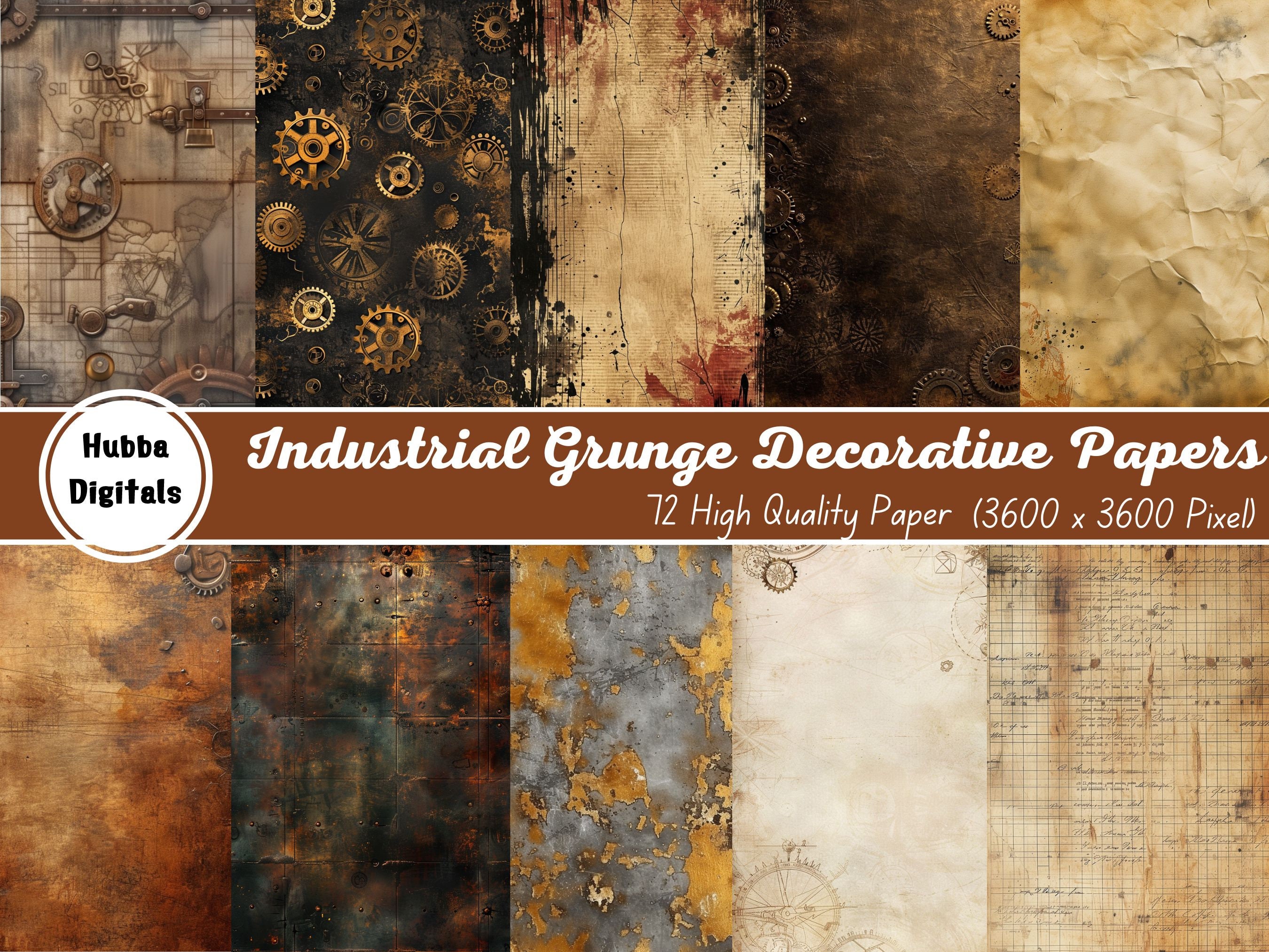 Industrial Grunge Decorative Papers, 72 Digital Junk Journal, Vintage Neutral Tones, Industrial Grunge, Scrapbook, Printable Grungy Pages