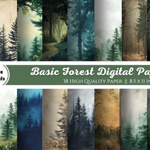 Basic Forest Digital Paper for Junk Journals, journal paper with forest background, Digital Kit Printable, 38 Forest Junk Journal Paper