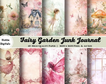 Fairy Garden Junk Journal Pages, Spring Ephemera, Scrapbook printable, 40 Printable Paper, Digital Collage, Spring Pages, Digital Collage