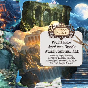 Kit imprimable de journal indésirable de la Grèce antique, fond de ruines de la Grèce, toile de fond de paysage de mythologie antique, téléchargement numérique de scrapbooking de papier