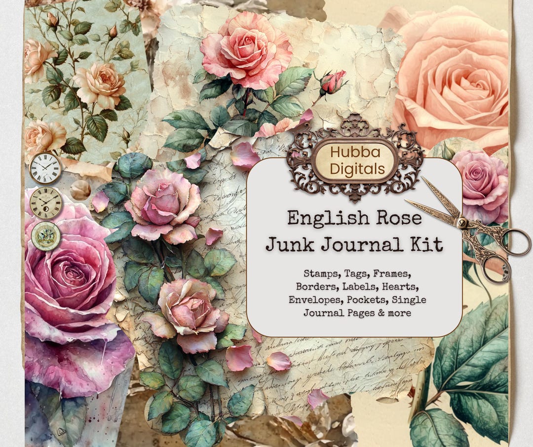 English Rose Junk Journal Kit, Shabby Chic Digital Journal, Printable ...