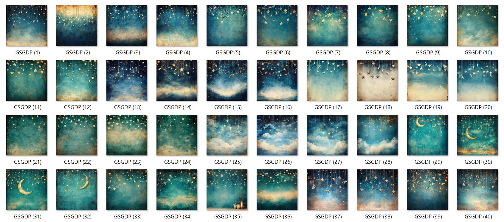 Gold Starry Grunge Digital Paper, Golden Starry Night Digital Papers ...