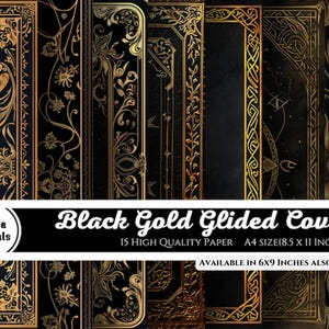 Copertine di libri dorate stampabili, copertine di libri in pelle nera, 15 copertine di libri vintage, formato lettera, stampabile, vecchio oro spazzatura decorativo, DOWNLOAD