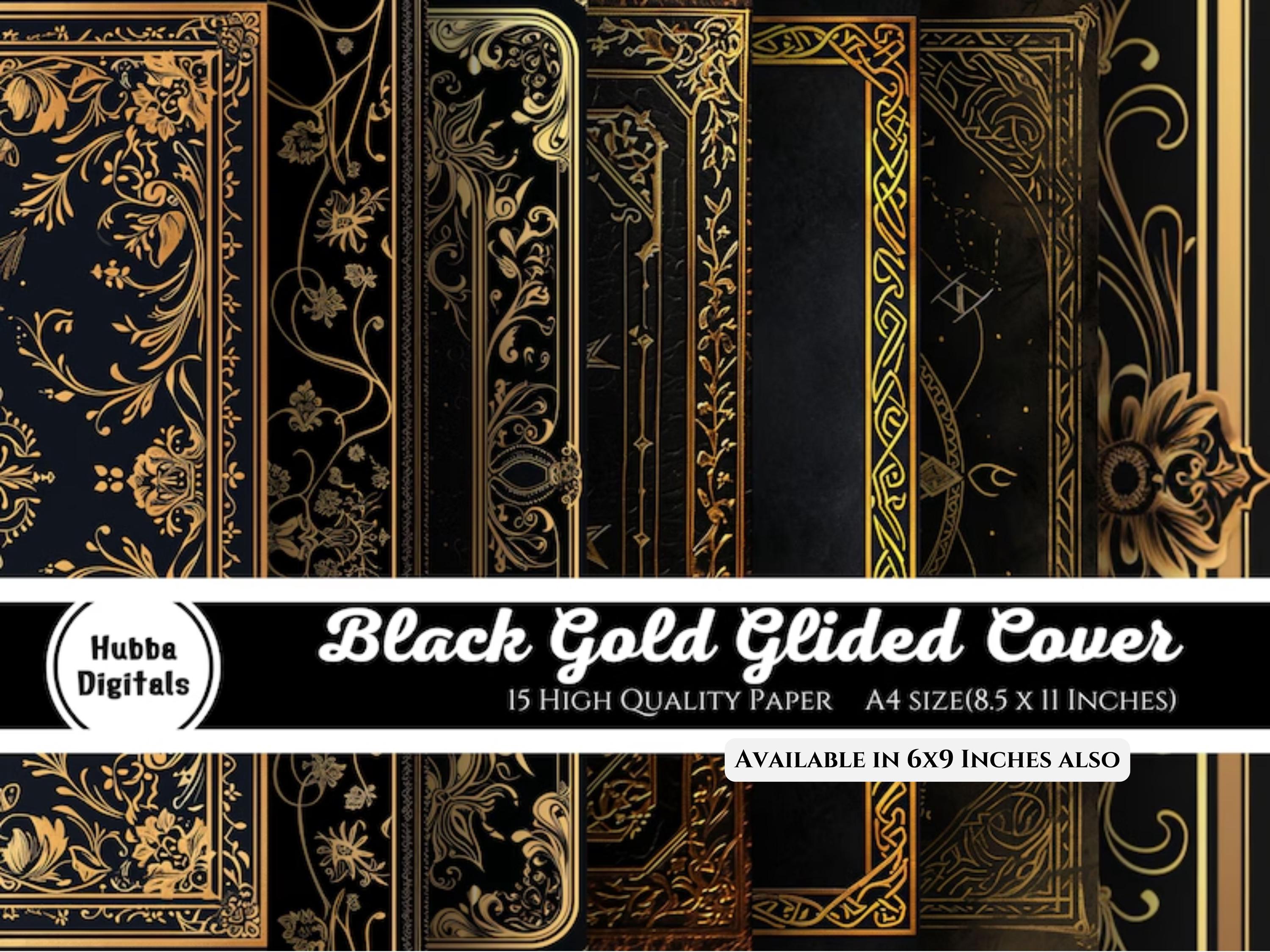 Printable gilded book covers, black leather book covers, 15 vintage book covers, letter-sized, printable, old decorative junk gold, DOWNLOAD