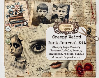 Kit de colección de fotos de recuerdo, sello de fotos extrañas, suministros para kit de efímeros digitales de diario de aventuras espeluznantes, tarjetas fotográficas victorianas, paquete de Halloween