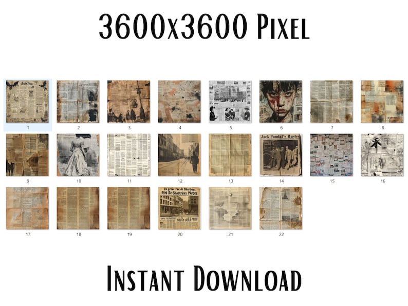 Newspaper Vintage, Newspaper Paper Pack, 22 Printable Grunge Paper Pack ...