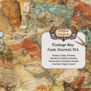 Bullet Junk Journal Kit, druckbare Vintage Karte Papiere, Vintage Papier Journal Seiten, Journal Bedarf, digitales Scrapbooking, Urlaub Handwerk