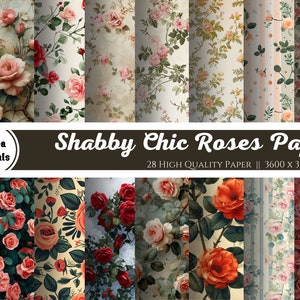 Shabby Chic Roses Printable Paper Seamless Romantic Floral Digital Download Vintage Scrapbook Paper Flower 28 Junk Journal JPG Collage Sheet