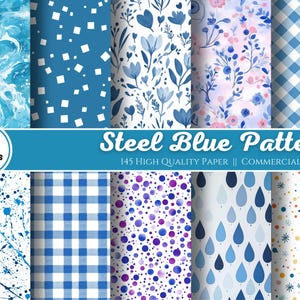 Steel Blue Pattern Watercolor Polka Dot Digital Paper Pack Printable Scrapbooking Paper Light blue background Pastel Baby Blue Holiday Paper