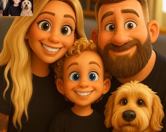 Custom Pixar-Style Portrait: Family, Couples, Pets (Digital Download)