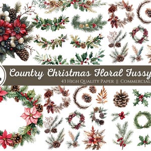 Country Christmas Floral Fussy Cuts, Junk Journal Kit, Junk Journal Printable, Journal Ephemera, Christmas Journal, Rustic Christmas Holiday