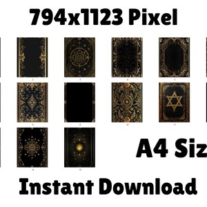 Printable gilded book covers, black leather book covers, 15 vintage book covers, letter-sized, printable, old decorative junk gold, DOWNLOAD